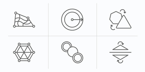 geometric figure collection. outline icons set. thin line icons such as distort, radius, transform, star of six points, row, reflection vector.