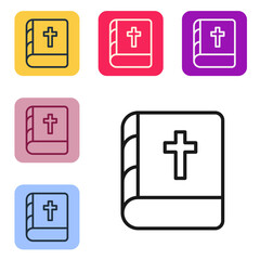 Black line Holy bible book icon isolated on white background. Set icons in color square buttons. Vector