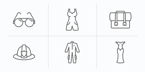 fashion outline icons set. thin line icons such as , office briefcase, firefighter hat, working coverall, cord lace