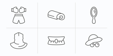 fashion outline icons set. thin line icons such as boxing ring, cloth towel, mirrors, neck gaiter, accessory, style vector.