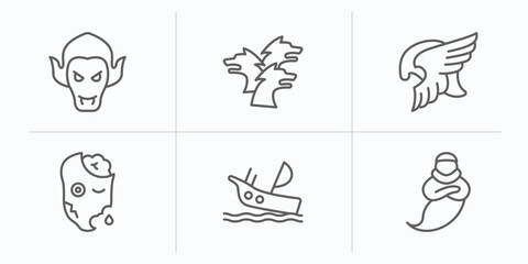 Fototapeta premium fairy tale outline icons set. thin line icons such as vampire, cerberus, valkyrie, zombie, shipwreck, genie vector.