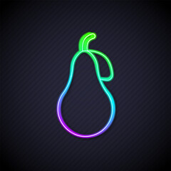 Glowing neon line Pear icon isolated on black background. Fruit with leaf symbol. Vector