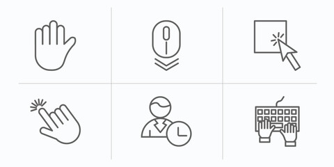 category outline icons set. thin line icons such as hold, scroll, select, pointer, busy, typing vector.