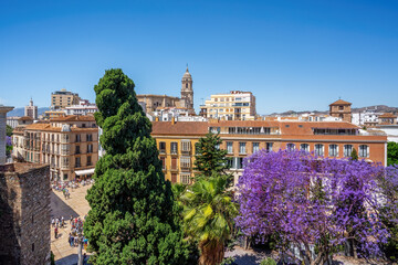 Aerial view of Malaga Skyline with Malaga Cathedral - Malaga, Andalusia, Spain