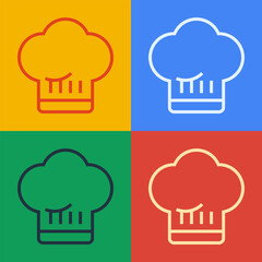 Pop art line Chef hat icon isolated on color background. Cooking symbol. Cooks hat. Vector