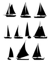 set of silhouette of a sailboat, silhouette of a yacht	