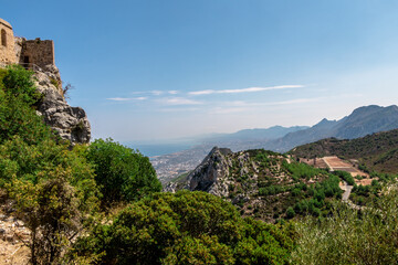 Fototapeta na wymiar beautiful landscape. view from the top of the mountain to the sea and the city in Northern Cyprus.
