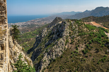 beautiful landscape. view from the top of the mountain to the sea and the city in Northern Cyprus.