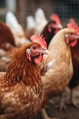 illustration, a lot of chickens waiting , looking, generative ai