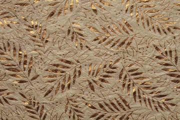 Scrapbook beige crumpled old craft paper blank with gold elements. Texture copy space background.