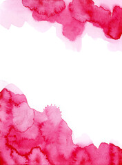 Bright painted pink watercolor splash isolated on white background. Hand drawn texture