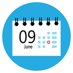 icon with vector eps 10, 09 june icon with white background, new calender