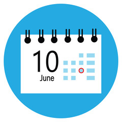 icon with vector eps 10, 10 june icon with white background, new calender