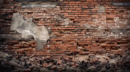 texture of destroyed brick wall, generative ai