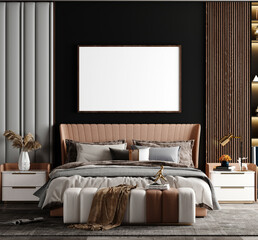 Poster frame model in modern interior mock up background calm color bed room luxury style - 3d rendering