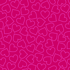 Seamless pattern of hearts with a light outline on a pink background. Declaration of love, background for girls in love.