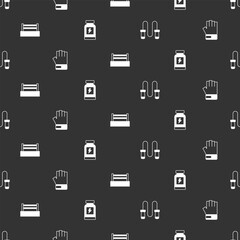 Set Jump rope, MMA glove, Boxing ring and Energy drink on seamless pattern. Vector