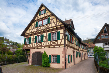 Fototapeta na wymiar Traditional half timbered german house in the historic village of Schiltach in Black Forest, Germany
