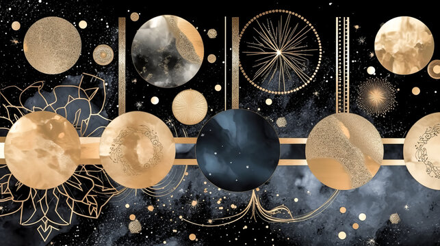 An abstract cosmic background was created with gold metallic foil - generative ai.