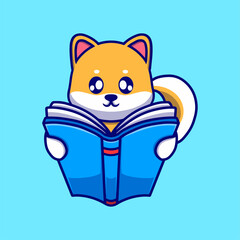Cute dog reading book icon illustration. the flat design concept for education