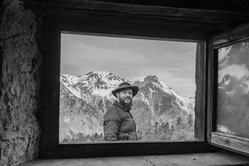 Travel through the Trans-Pyrenees, photo taken in a mountain hut in the mountains. 