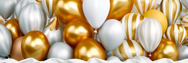 gold and white balloons confetti background. Generative Ai. 