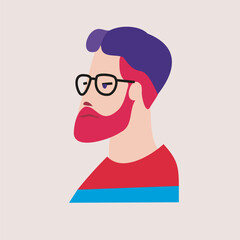 Bright vector illustration of a man with a beard and glasses