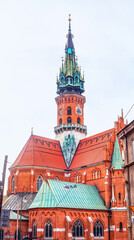 Old St. Joseph's church in Krakow, Poland. Antique cathedral in Gothic Revival style