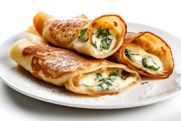 Obraz na płótnie Canvas Crespelle - Italian crepes often filled with ricotta cheese and spinach. Generative AI.