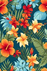 Hawaiian floral pattern, colorful Hawaii flowers design, Generative AI