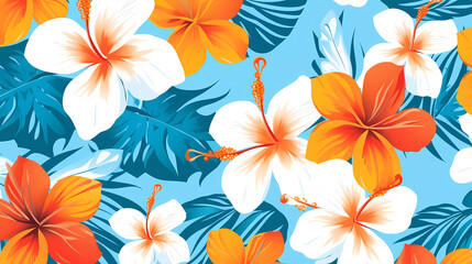 Hawaiian floral pattern, colorful Hawaii flowers design, Generative AI