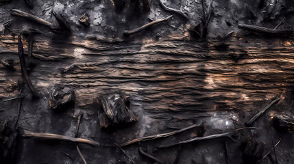 Background. Burnt wood structure, top-down view. Generative AI technology.