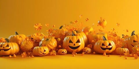 Yellow vivid Halloween background. Illustration AI Generative