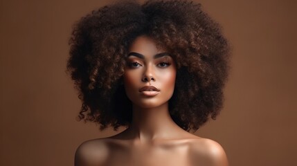 Beauty portrait of African American girl with afro hair. Illustration AI Generative