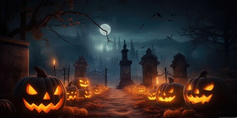 Fototapeta na wymiar Spooky dark Halloween background. Illustration AI Generative