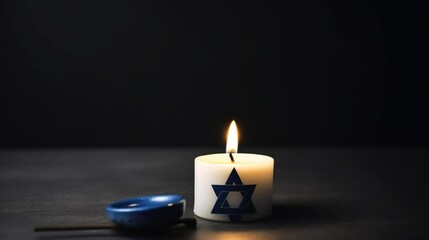 Obraz na płótnie Canvas Burning candle and flag of Israel. Holocaust memory day. Illustration AI Generative.