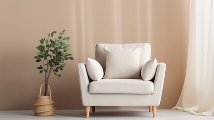 Living room mockup or setup with beige soft chair. Illustration AI Generative
