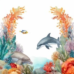 Obraz premium World Oceans Day watecolor background. Illustration AI Generative.