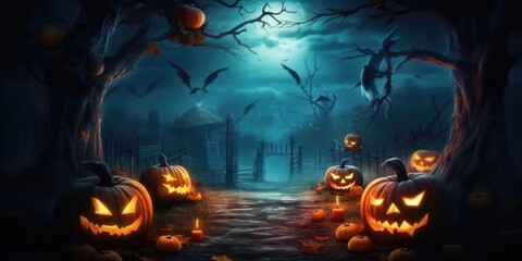 Naklejka premium Spooky dark Halloween background. Illustration AI Generative