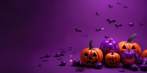 Fototapeta premium Violet Halloween Background. Illustration AI Generative.