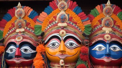 Lord Jagannath, Balabhadra and Subhadra on annual Rathayatra Illustration AI Generative.