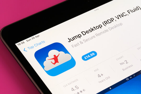 Jump Desktop app seen in App Store on the screen of ipad. Selective focus. Stafford, United Kingdom, May 6, 2023