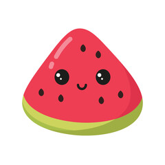 Piece of watermelon with kawaii eyes. Flat vector illustration isolated on white background.