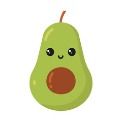 Cute avocado with kawaii eyes. Flat vector illustration isolated on white background.