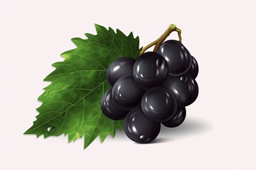 bunch of fresh black grapes with a green leaf isolated on white background Generative AI