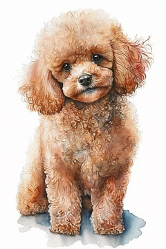 Poodle dog watercolor style painting.