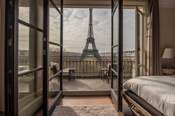 Eiffel Tower view from a luxury apartment in Paris