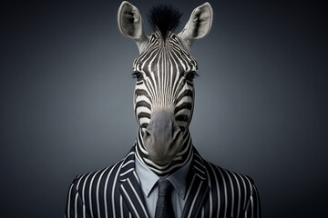Zebra in a zebra striped suit