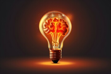 Creative idea with brain and light bulb illustration business concept. Generative AI