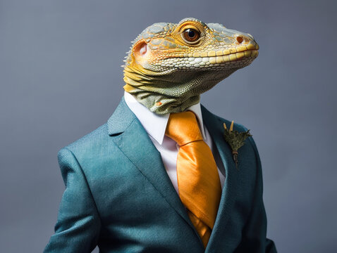 Male lizard in office clothing suit and shirt Generative AI